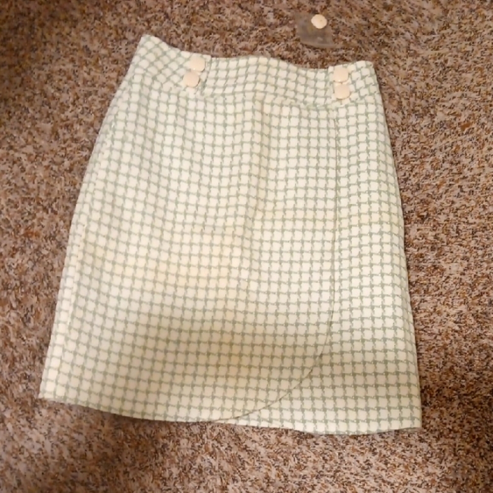 New Mint Green And Cream Printed Cotton Skirt By Chadwicks (4 Petite)